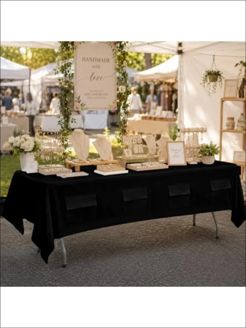 4 Pack Black Polyester Tablecloths with Pockets 60 x 126 Inch